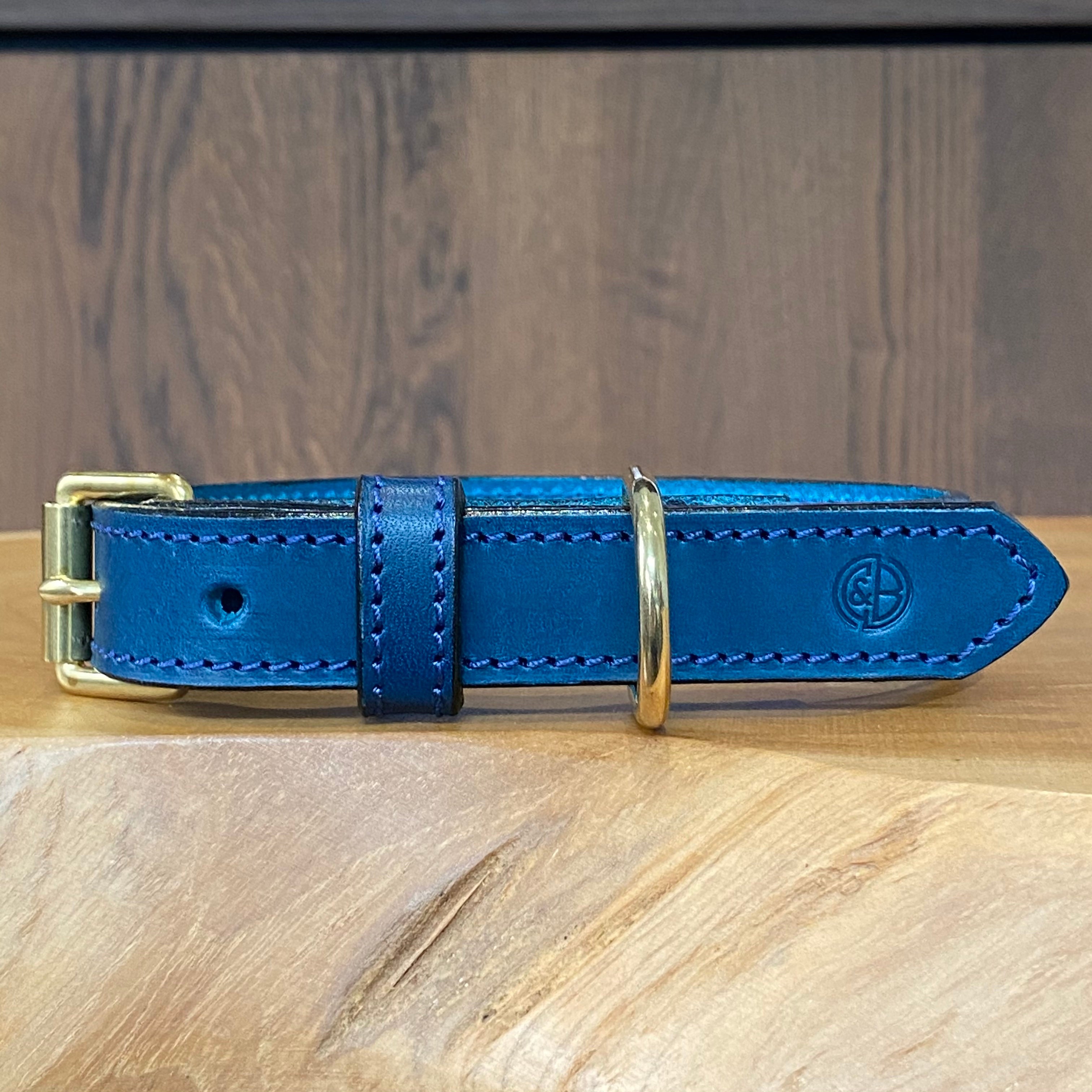 Petrol Blue Coco Classic collar with Black painted edge & Navy stitch ...