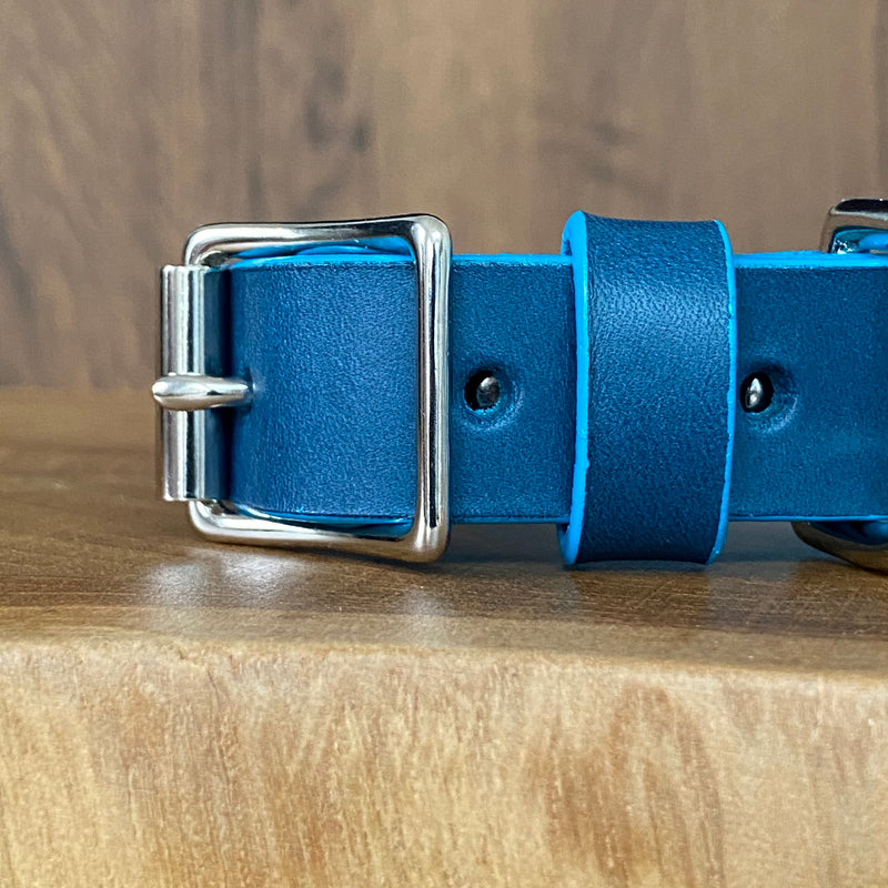 Coco Classic Collar in Petrol Blue with Turquoise painted edge