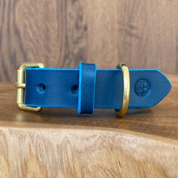 Coco Classic Collar in Petrol Blue with Turquoise painted edge