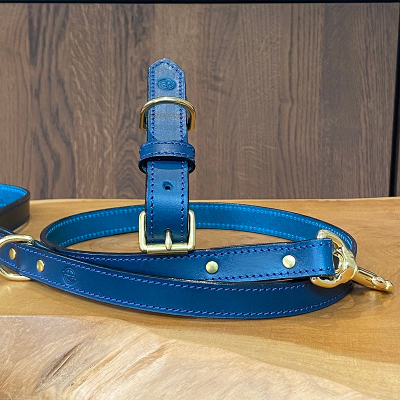 Petrol Blue Coco Classic collar with Black painted edge & Navy stitch