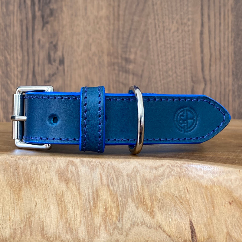 Petrol Blue Coco Classic collar with Navy painted edge & stitch