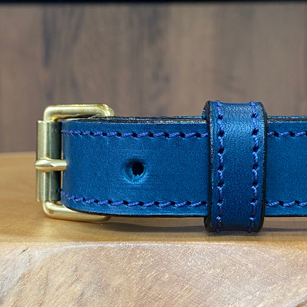 Petrol Blue Coco Classic collar with Black painted edge & Navy stitch