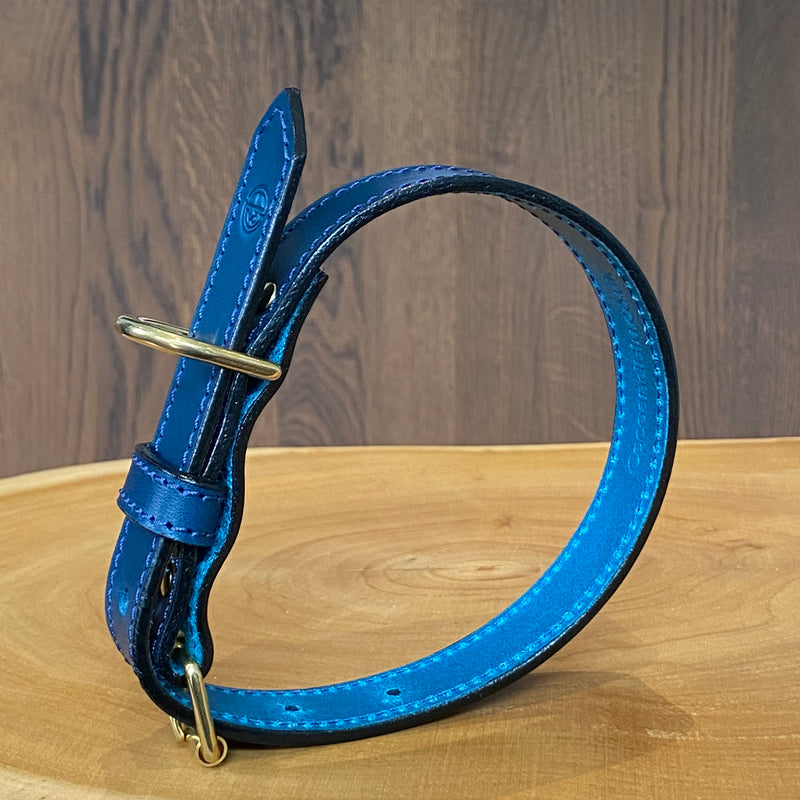 Petrol Blue Coco Classic collar with Black painted edge & Navy stitch