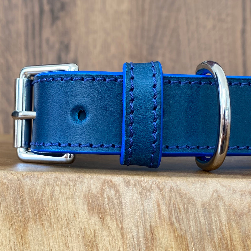 Petrol Blue Coco Classic collar with Navy painted edge & stitch