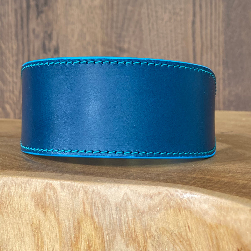 Sighthound Collar in Petrol Blue with Turquoise stitch and edge