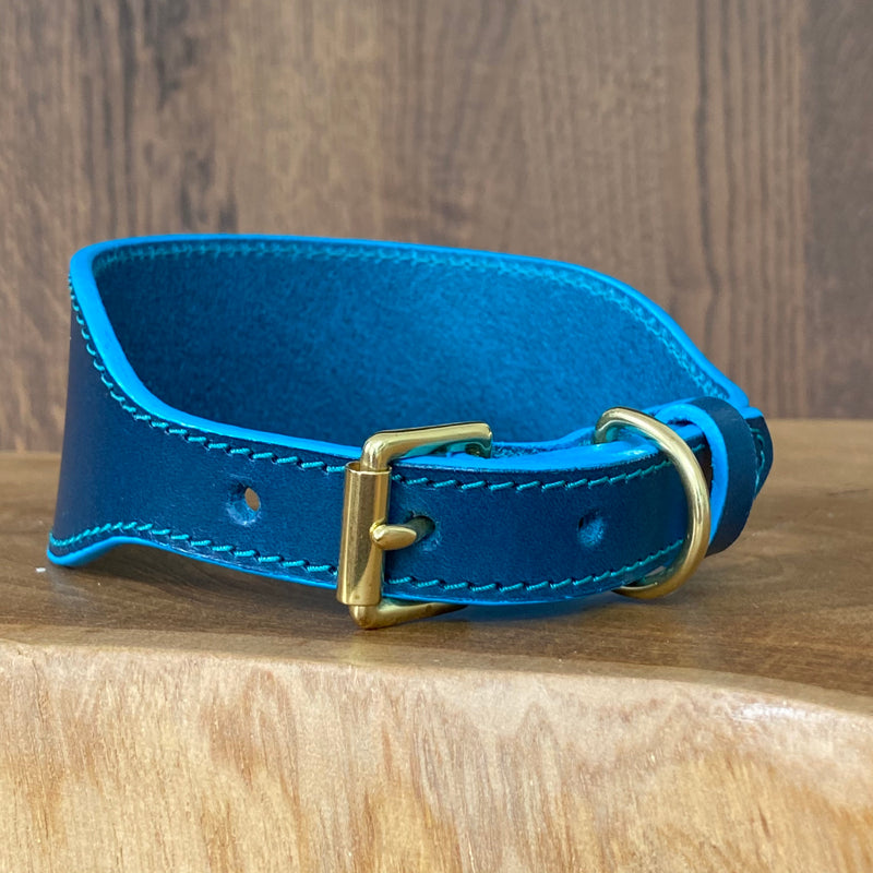 Sighthound Collar in Petrol Blue with Turquoise stitch and edge