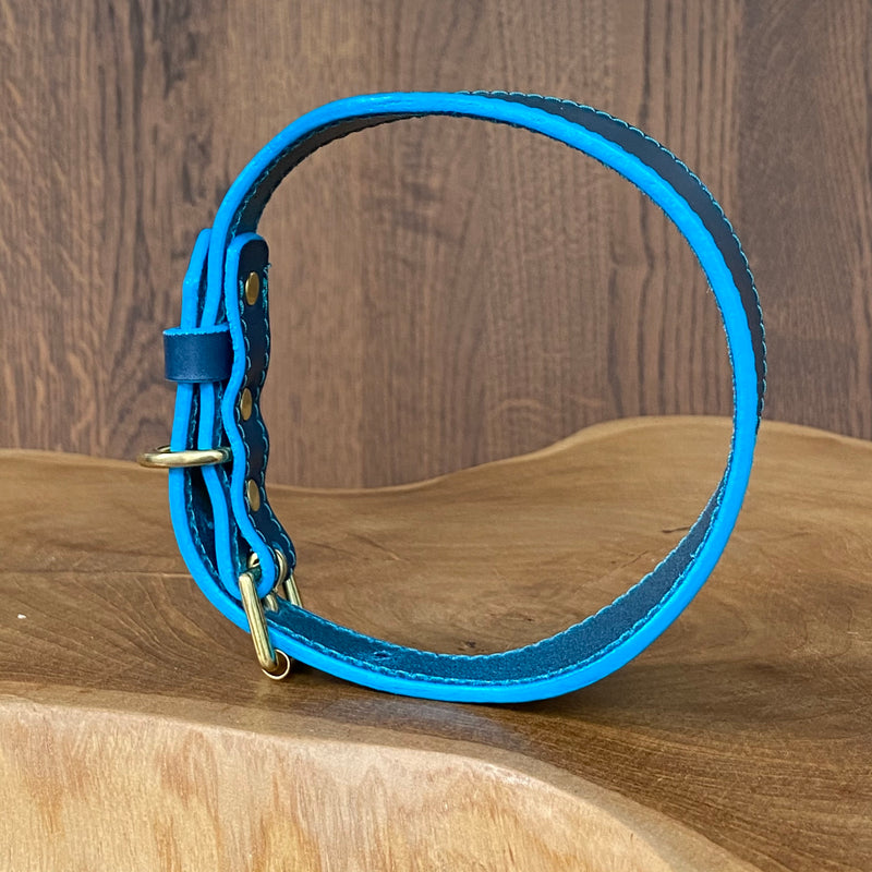 Sighthound Collar in Petrol Blue with Turquoise stitch and edge