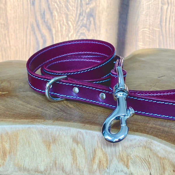 Sky Blue Hand Stitched Coco Classic Lead in Burgundy