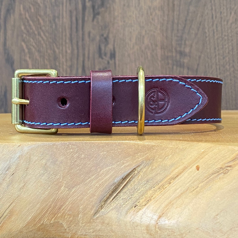 Sky Blue Hand Stitched Coco Classic Collar in Burgundy