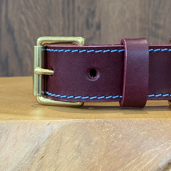 Sky Blue Hand Stitched Coco Classic Collar in Burgundy