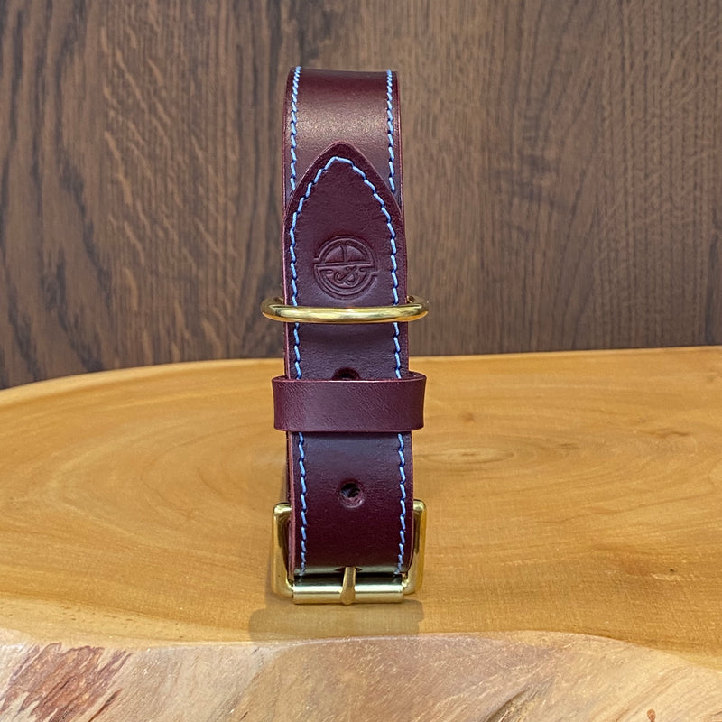 Sky Blue Hand Stitched Coco Classic Collar in Burgundy