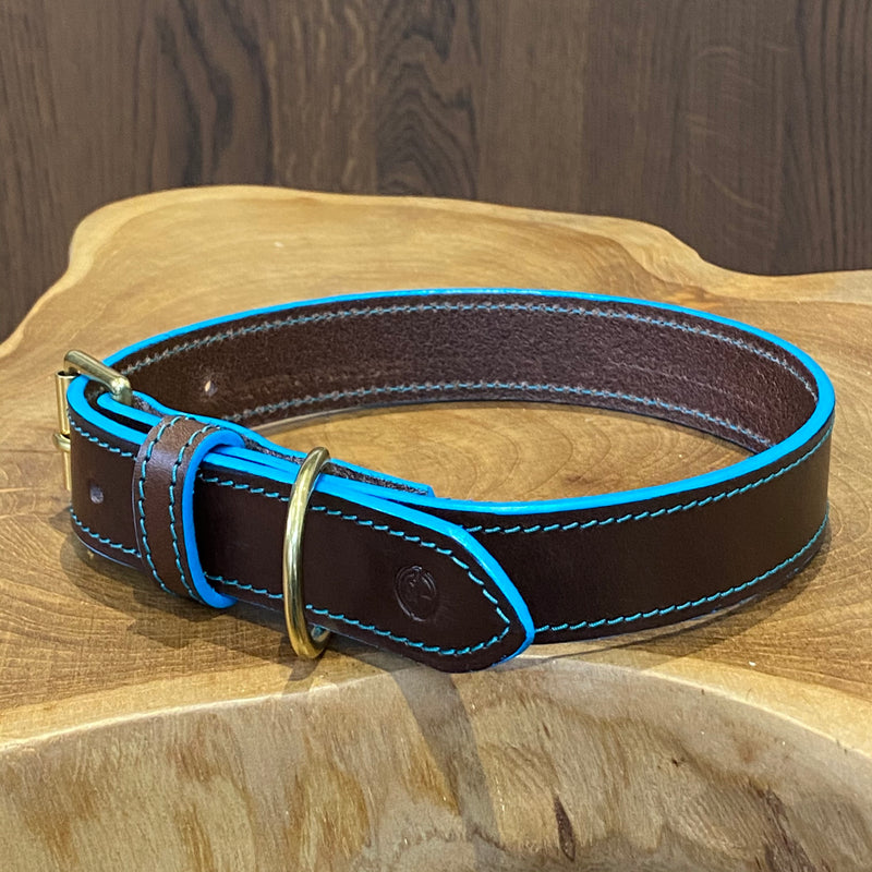 Turquoise edge Painted & stitched Coco Classic Collar in Foresta Brown