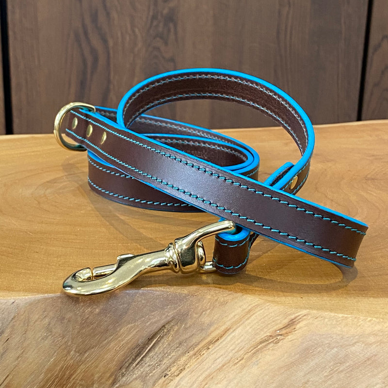 Turquoise edge Painted & stitched Coco Classic Collar in Foresta Brown