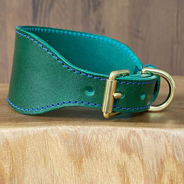 Hand Stitched Sighthound Collar in bottle Green