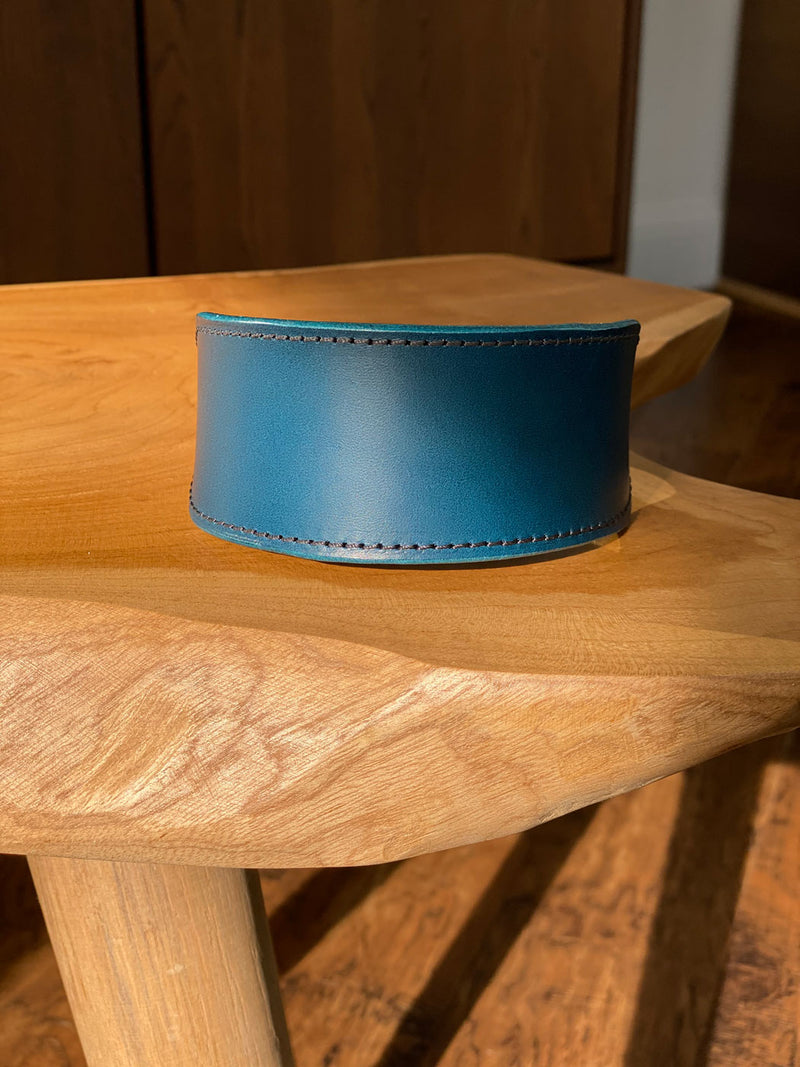 Hand Stitched Sighthound Collar in Petrol Blue