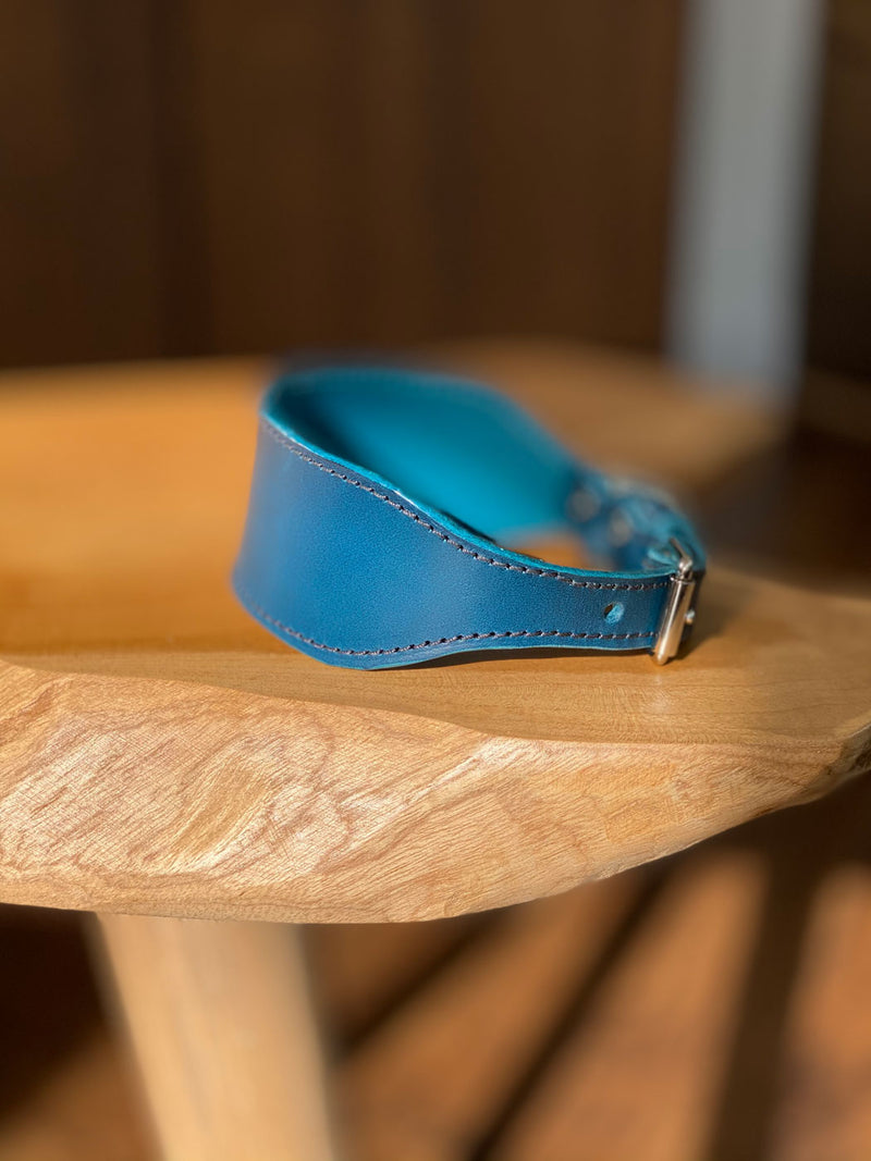 Hand Stitched Sighthound Collar in Petrol Blue