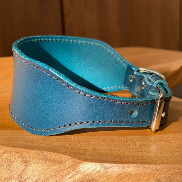 Hand Stitched Sighthound Collar in Petrol Blue