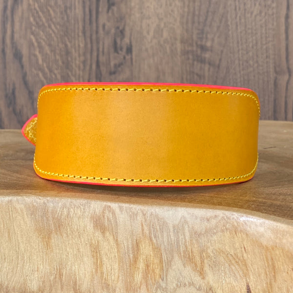 Mustard Yellow Sighthound Collar, Pink edge and Yellow stitch